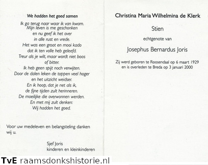 Christina Maria Wilhelmina de Klerk- Josephus Bernardus Joris
